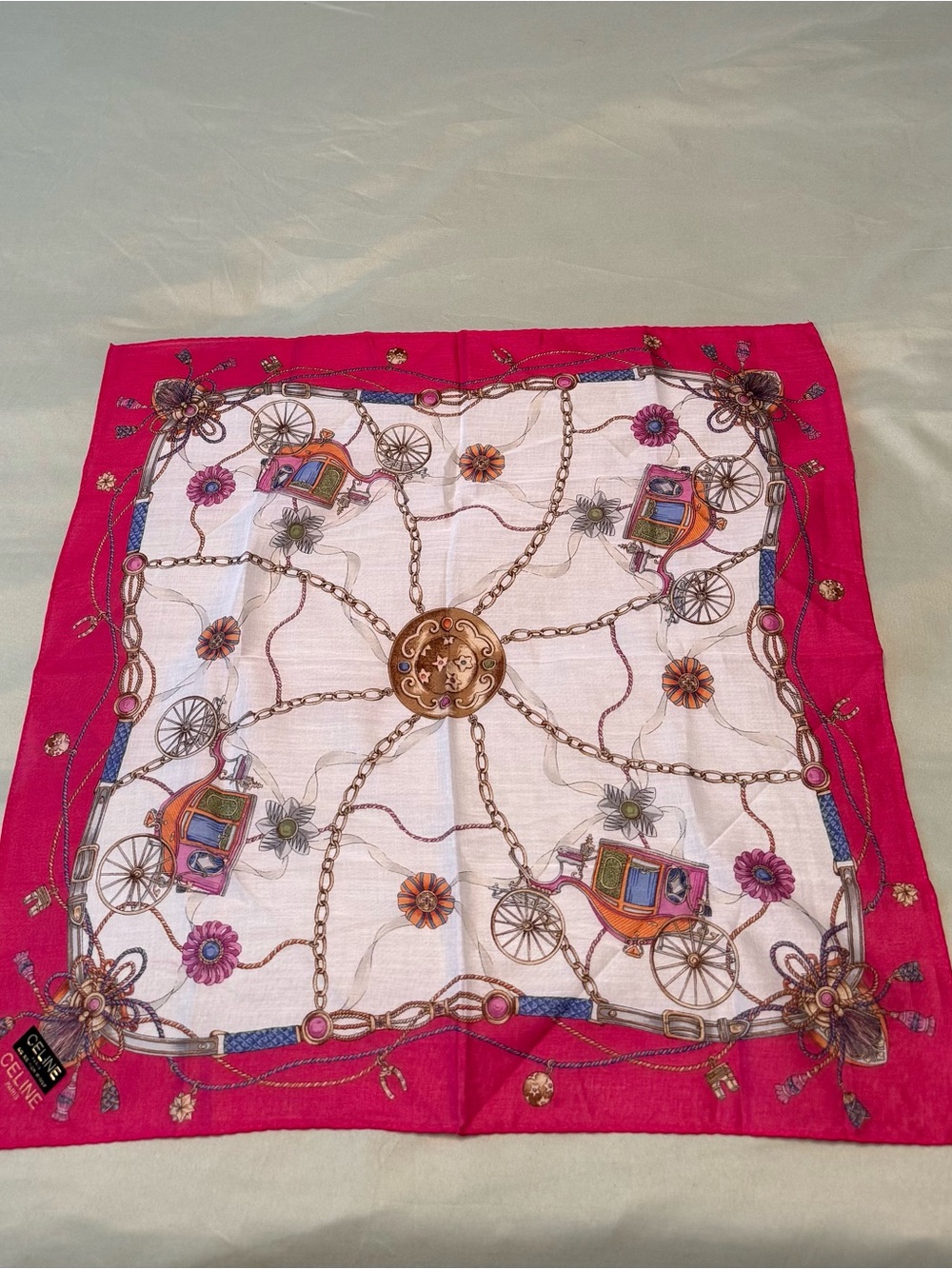 Vintage Celine cotton handkerchief scarf or pocket square